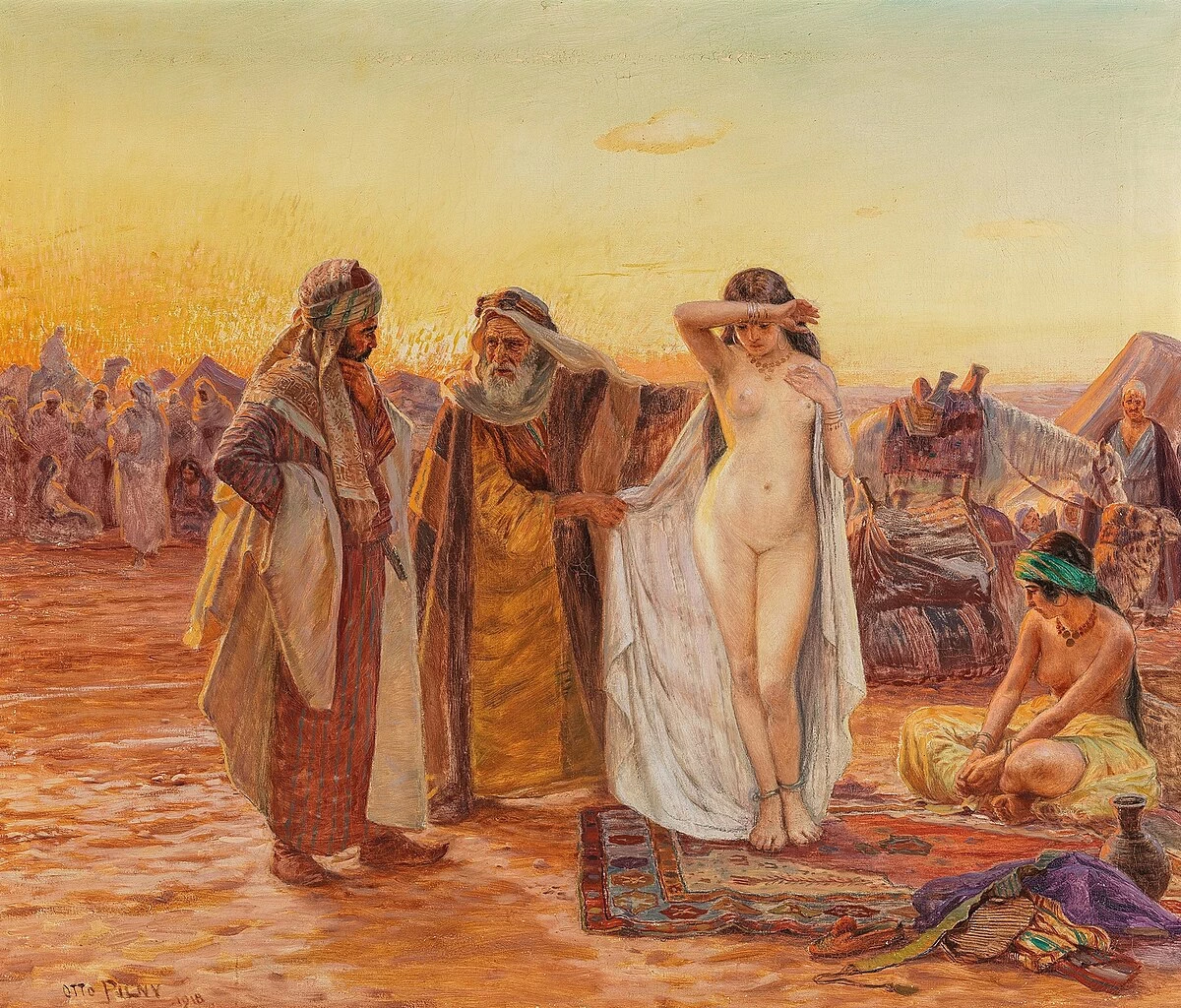 La schiava viene venduta al mercato degli schiavi nel deserto